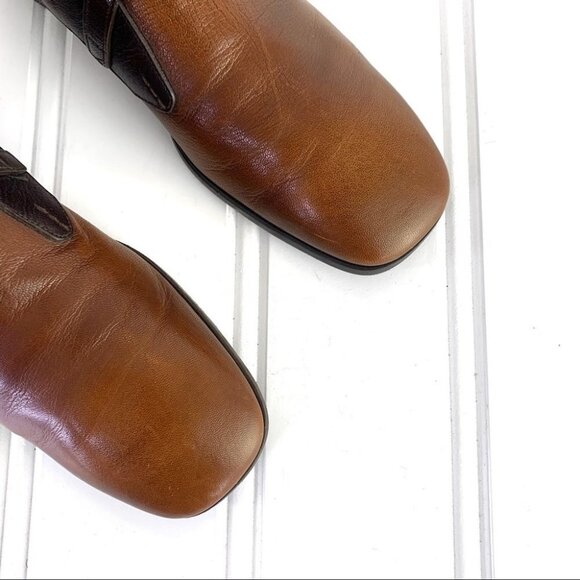 PRADA SAFFIANO BROWN SHOE  2 TONE POLISH LEATHER ANKLE BOOTS BLOCK STRAPPY MEN 6 - Picture 10 of 17